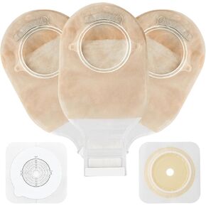 21PCS Ostomy Bags,Colostomy Supplies,Two Piece Drainable Ostomy Pouch for Ileostomy Stoma Care, Cut-to-Fit (15pcs Bags+6pcs Barrier)