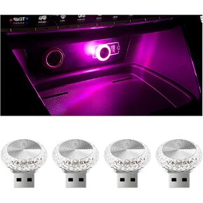 4PCS USB LED Car Interior Atmosphere Lamp, Mini Portable Night Light, Plug-in USB Automotive Ambient Decoration Lighting Kit, Auto Accessories Universal for SUV, Truck, RV（Constant/Ice Blue）