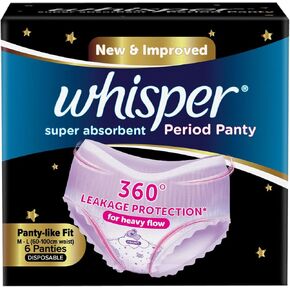 CONFETTIWOW Whisper Bindazzz Night Period Panty|6 M-L Panties|upto 0% Leaks|360 degree leakage protection|Full back coverage|Suitable for Heavy Flow|Flex fit|Soft & comfortable|With disposable wrap