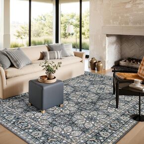 Lahome Washable Rugs 9x12 Large Boho Rugs for Living Room,Brown Dining Room Rugs for Under Table,Vintage Oriental Large Soft Non-Slip Indoor Carpet Bedroom Home Office(9'x12',Brown)