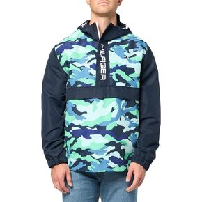 Tommy Hilfiger Men's Retro Lightweight Taslan Hooded Popover Water Resistant Windbreaker Jacket