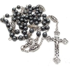 Rosary Beads Catholic for Man and Woman - Natural Black Stone Gemstone Rosary Beads.