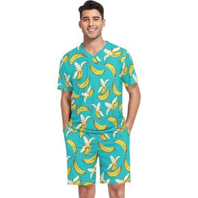 Men's Short Sleeve Pajama Set Summer Pj Short Set 2 Piece Loungewear Sleepwear with Pockets