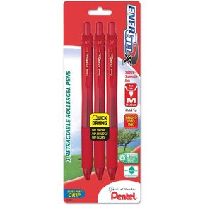 Pentel EnerGel-X Retractable Liquid Gel Pen, 0.7mm, Medium Line, Metal Tip, Red Ink, 3 Pack (BL107BP3B)