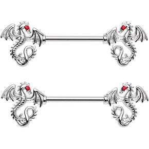 Pierced Owl 14GA Stainless Steel CZ Crystal Dragon Ends Nipple Barbells, Sold as a Pair