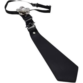 Women Faux Leather Black Necktie Gothic Uniform Pearl Flower Cosplay Bow Tie Neck Tie