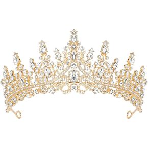 Gold Crown for Women Queen Princess Crown for Girls Wedding Tiara for Women Crystal Tiaras and Crowns Wedding Hair Accessories for Bride Prom Party Pageant Birthday Halloween Cosplay Graduation