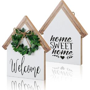 Wood Sign Home Sweet Home Tiered Tray Decor Farmhouse Decor Home Sign Shelf Decor House Shape Double Sided Home Sweet Home Decor Home Sign for Living Room Window Shelf Desk Office