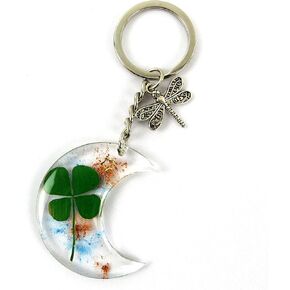 Real Lucky Green 4 Leaf Clovers Key Ring Four Leaf Clover Keychain for WomenGirl Boy Charms Keychain Accessories