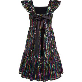 GRACE KARIN Girls Sequin Dress Flutter Sleeve A-Line Tie Back Sparkly Formal Party Dress for Girl 5-12Y