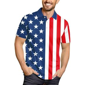 Arvilhill Men's American Flag Polo Shirt 4th of July Short Sleeve Golf Shirt