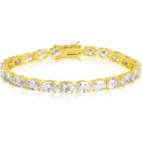 Gemsme 5 * 7MM Oval CZ Tennis Bracelet, 18K White/Yellow Gold Plated Cubic Zirconia Link Bracelet for Women 6-8.5 Inches
