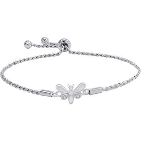 14k Gold Plated 925 Sterling Silver Natural Diamond Accent Butterfly Bolo Bracelet For Women-7.5" (0.02 Cttw, I-J Color, I2-I3 Clarity)