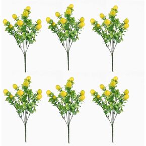 Firlar 6PCS Artificial Lemon Branches with Green Leaves, Faux Yellow Lemons Tree Stem Fake Fruit Branch, Spring Yellow Lemon Artificial Floral Picks Branches for Home Kitchen Table Party Vase Decor