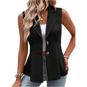 Verdusa Women's Lapel Collar Button Front Sleeveless Blazer Office Vest Jacket in Kuwait