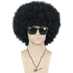 Afro Fluffy Wig for Men or Women Short Curly Black Rocker Wig California Halloween Hippie Party Cosplay Costume Wig (Black)