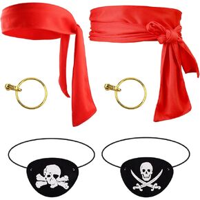 6pcs Pirate Accessories, Pirate Cosplay Set Include Head Scarf Belt Eye Patch Earrings Pirate Cosplay Set Pirate Party Supplies for Kids & Adult