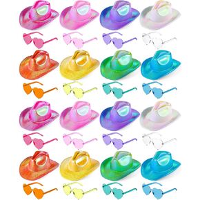 Space Cowgirl Holographic Hat And Rimless Heart Sunglasse Set CowGirl Sparkly Hat for Party Costume Accessories