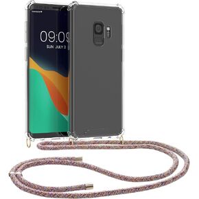 kwmobile Crossbody Case Compatible with Samsung Galaxy S9 Case - Clear TPU Phone Cover w/Lanyard Cord Strap - Multicolor/Transparent