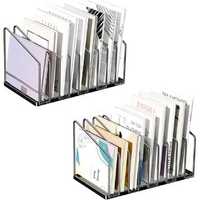 2 Pack-Mesh Desktop File Organizer Sorter, 9-Section Bookshelf with Pen Holder for Desk Office, Black