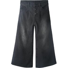 KIDSCOOL SPACE Girls' Wide-Leg Jeans,3 Buttons Front Elastic Band InsideSimple Design Flared Denim Pants