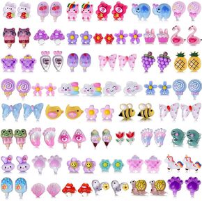 50 Pairs Colorful Cartoon Earring Set for Girls and Kid, Hypoallergenic Earrings for Girls with Surgical Steel Post,Flower Mushroom Pineapple Animal Frog Star Heart