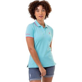 U.S. Polo Assn. Ladies Classic Stretch Pique Polo Shirt Blue Radiance LG