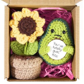 Emotional Support Pickle Funny Gifts, 2Pcs Positive Sunflower Pot Desk Decoration Crochet Birthday Gifts for Women Mom Best Friend (Cute Pickle & Sunflower)