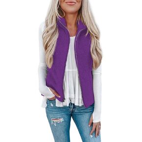 LOMON Womens Fuzzy Sherpa Fleece Jacket Lightweight Vest Cozy Sleeveless Cardigan Zipper Waistcoat Outerwear with Pocket