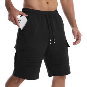 Mens Casual Cargo Shorts Cotton Drawstring Classic Cargo Stretch Short for men Summer Beach Pleated Short with Pocket