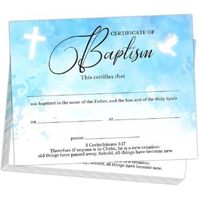 25 PCS Baptism Certificates for Church, Baby Dedication Certificates Paper, Baby Dedication Christening Gifts for Girls Boys,Baptismal Certificates for Adults Baby Teenagers,8x10 Inch (Blue Sky)