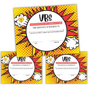 Vacation Bible School VBS Certificate of Completion Award | 50 pk 8.5x11" Superhero Gamer Hero Games Cape Participation