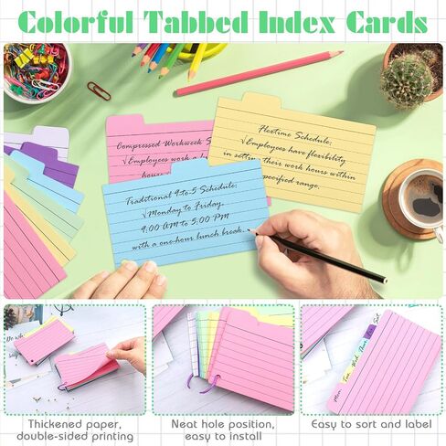 375 Pcs Index Cards 3 x 5 Inches, BORISCA Colored Ruled Index Cards with 15 Rings & 100 Index Flags Assorted Neon Color Study Flash Cards, Index Flash Cards Studying Note Cards for School Office Home in Saudi Arabia