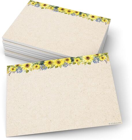321Done Sunflower Index Cards - Made in USA - Large 4x6 (Set of 50) Rustic Kraft Tan College-Ruled Lined Notecards Double-Sided, Thick Heavy Duty Cardstock, Cute Pretty Sun Flowers Floral Ruled Lines in Saudi Arabia