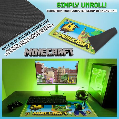 Minecraft Desk Pad for Kids and Teenagers, Non-Slip Desk Mouse Mat 80 x 35cm - Gamer Gifts (Green) in Saudi Arabia