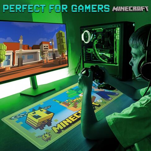 Minecraft Desk Pad for Kids and Teenagers, Non-Slip Desk Mouse Mat 80 x 35cm - Gamer Gifts (Green) in Saudi Arabia