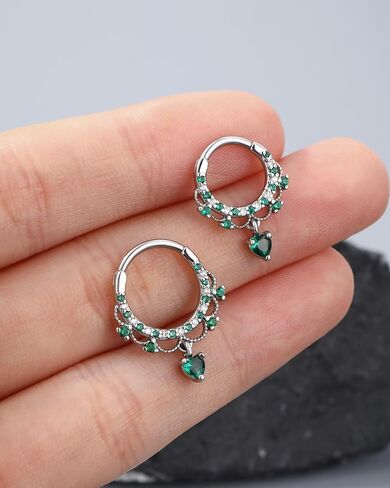Jewseen 16g Cartilage Hoop Earrings Heart Dangle Septum Rings Septum Jewelry Cubic Zirconia Septum Hoop for Women Men in Saudi Arabia