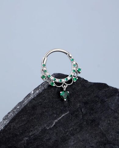 Jewseen 16g Cartilage Hoop Earrings Heart Dangle Septum Rings Septum Jewelry Cubic Zirconia Septum Hoop for Women Men in Saudi Arabia
