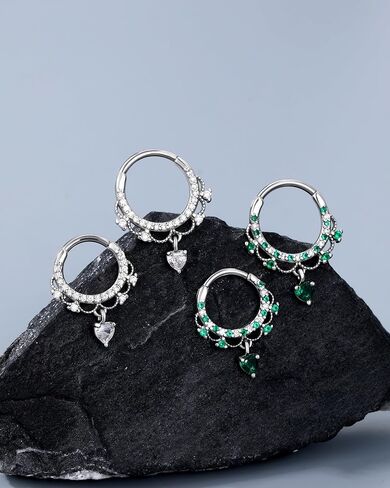 Jewseen 16g Cartilage Hoop Earrings Heart Dangle Septum Rings Septum Jewelry Cubic Zirconia Septum Hoop for Women Men in Saudi Arabia