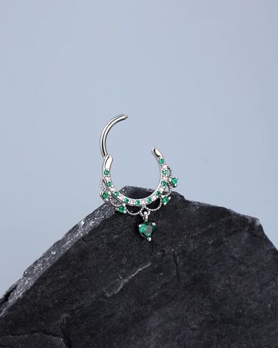Jewseen 16g Cartilage Hoop Earrings Heart Dangle Septum Rings Septum Jewelry Cubic Zirconia Septum Hoop for Women Men in Saudi Arabia
