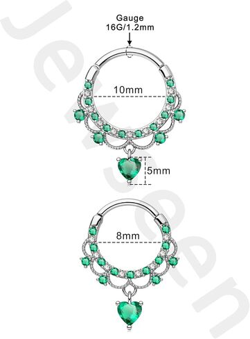 Jewseen 16g Cartilage Hoop Earrings Heart Dangle Septum Rings Septum Jewelry Cubic Zirconia Septum Hoop for Women Men in Saudi Arabia