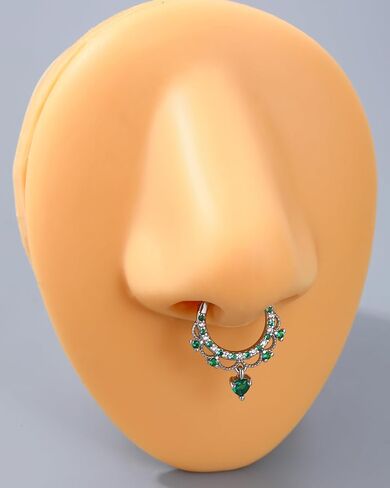 Jewseen 16g Cartilage Hoop Earrings Heart Dangle Septum Rings Septum Jewelry Cubic Zirconia Septum Hoop for Women Men in Saudi Arabia