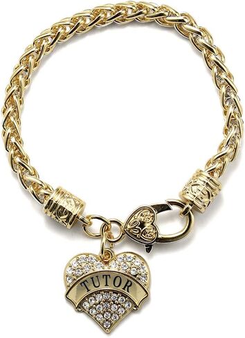 Inspired Silver - Gold Pave Heart Charm Bracelet with Cubic Zirconia Jewelry in Saudi Arabia