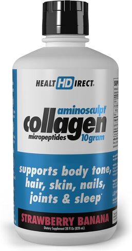 HEALTH DIRECT - AminoSculpt Liquid Collagen Micropeptides - 28 أونصة سائلة - 28 حصة - 10 جرام من الكولاجين السائل الطبي المتميز للنساء - موز الفراولة in Kuwait