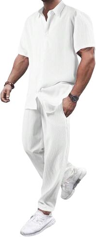 GORGLITTER Men's Two Piece Outfits Short Sleeve Button Down Shirt and Long Pants Set in Saudi Arabia