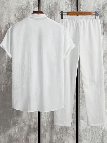 GORGLITTER Men's Two Piece Outfits Short Sleeve Button Down Shirt and Long Pants Set in Saudi Arabia