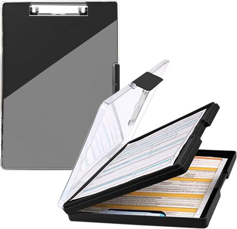 Clipboard with Storage,Cleaview Clip Boards 8.5x11,with 2 Storage Case, Heavy Duty Clear Visible Top Panel Storage Clipboards,Side Opening Nursing High Capacity Clipboard Folder,Office Supplie(Black) in Saudi Arabia