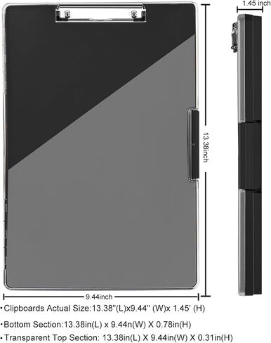 Clipboard with Storage,Cleaview Clip Boards 8.5x11,with 2 Storage Case, Heavy Duty Clear Visible Top Panel Storage Clipboards,Side Opening Nursing High Capacity Clipboard Folder,Office Supplie(Black) in Saudi Arabia