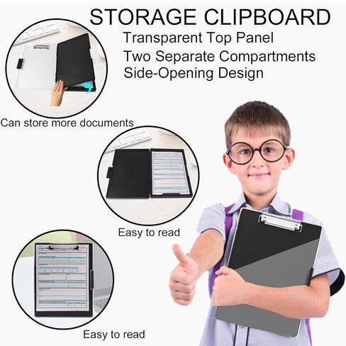Clipboard with Storage,Cleaview Clip Boards 8.5x11,with 2 Storage Case, Heavy Duty Clear Visible Top Panel Storage Clipboards,Side Opening Nursing High Capacity Clipboard Folder,Office Supplie(Black) in Saudi Arabia