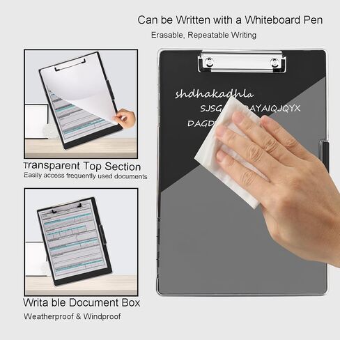 Clipboard with Storage,Cleaview Clip Boards 8.5x11,with 2 Storage Case, Heavy Duty Clear Visible Top Panel Storage Clipboards,Side Opening Nursing High Capacity Clipboard Folder,Office Supplie(Black) in Saudi Arabia